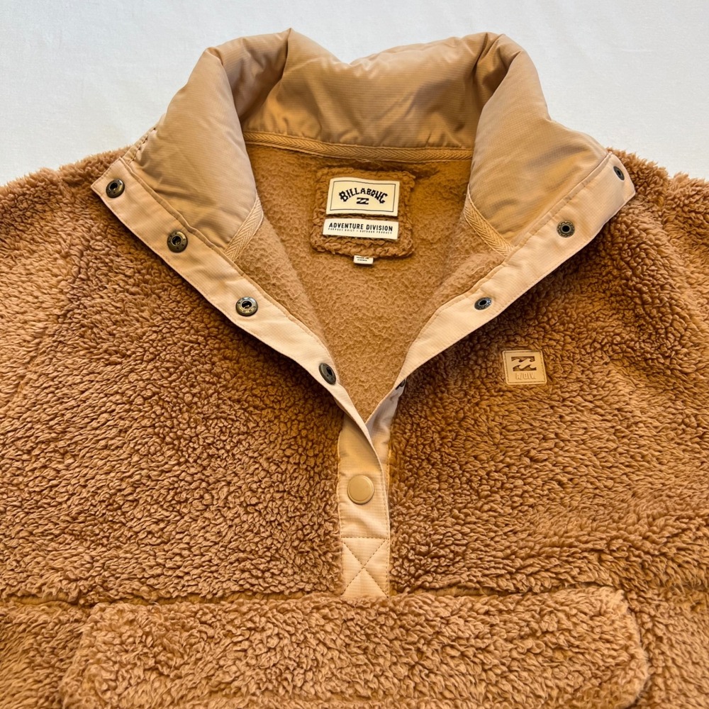 Billabong Camel Brown Gorpcore Sherpa Teddy Fleece Cozy Pullover Jacket Size XL - Picture 8 of 10